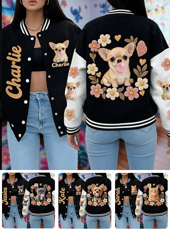 Personalized Fawn White Chihuahua Puppy Varsity Jacket Dog Lover Gift