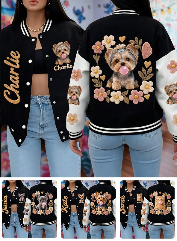 Personalized Yorkshire Terrier Varsity Jacket Dog Lover Casual Outerwear