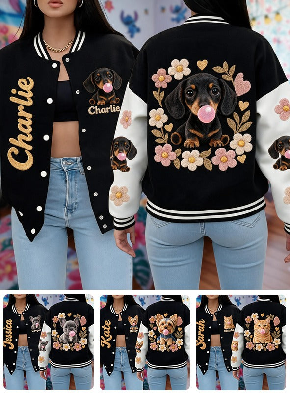Personalized Black and Tan Dachshund Puppy Varsity Jacket Pet Owner Gift