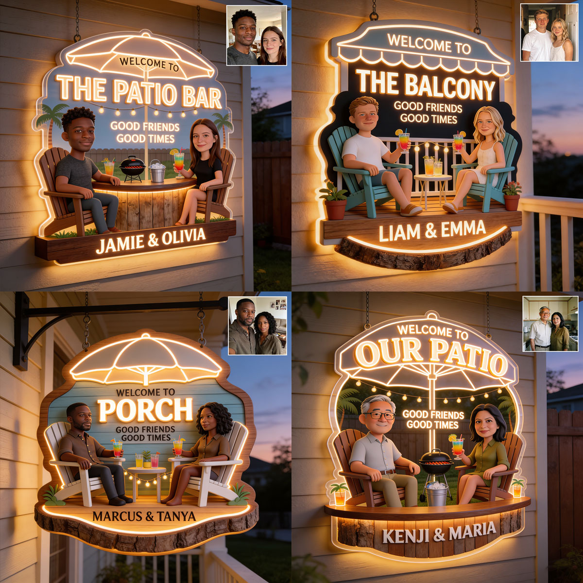 Personalized Black Gay Couple Backyard LED Light Acrylic Sign LGBT Patio Decor