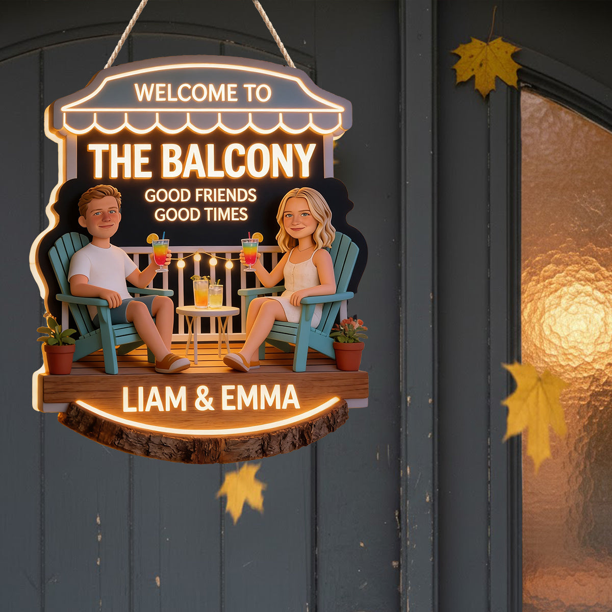 Personalized Black Couple Patio LED Light Acrylic Sign Backyard Home Decor