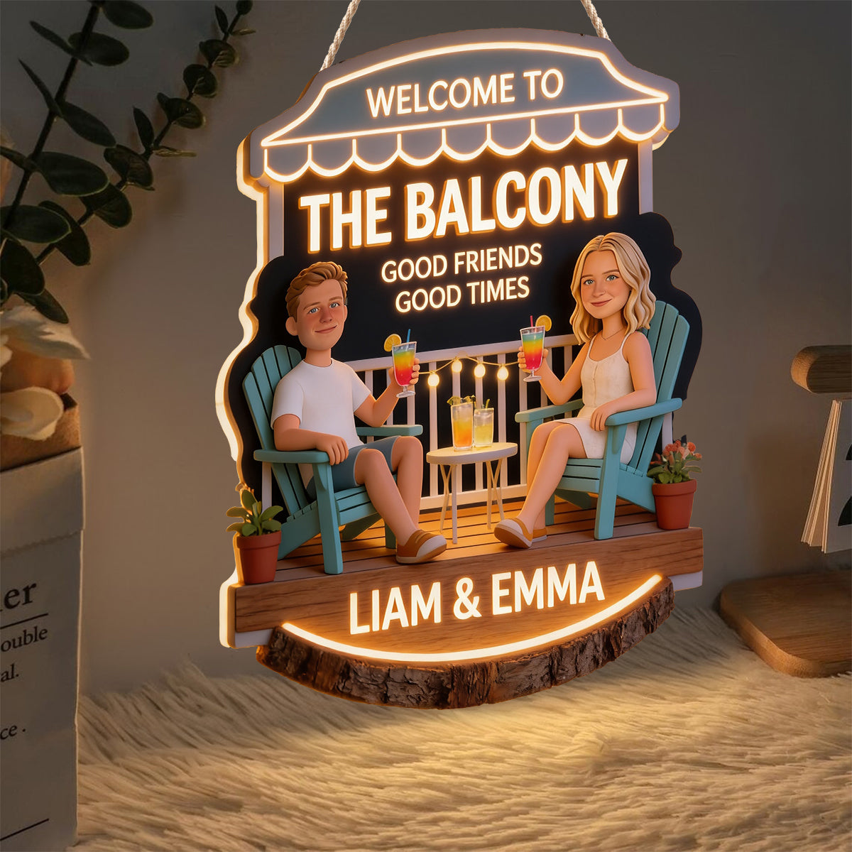 Personalized Black Couple Patio LED Light Acrylic Sign Backyard Home Decor