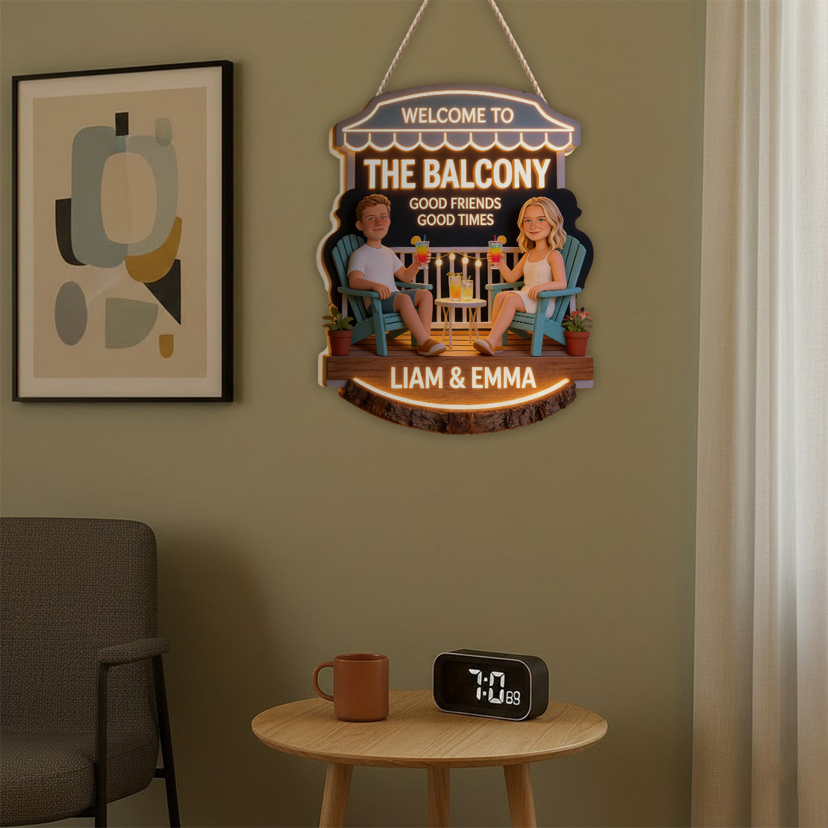 Personalized Black Couple Patio LED Light Acrylic Sign Backyard Decor
