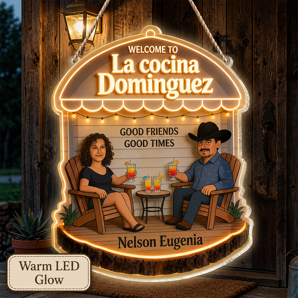 Personalized Black Couple Patio LED Light Acrylic Sign Backyard Home Decor