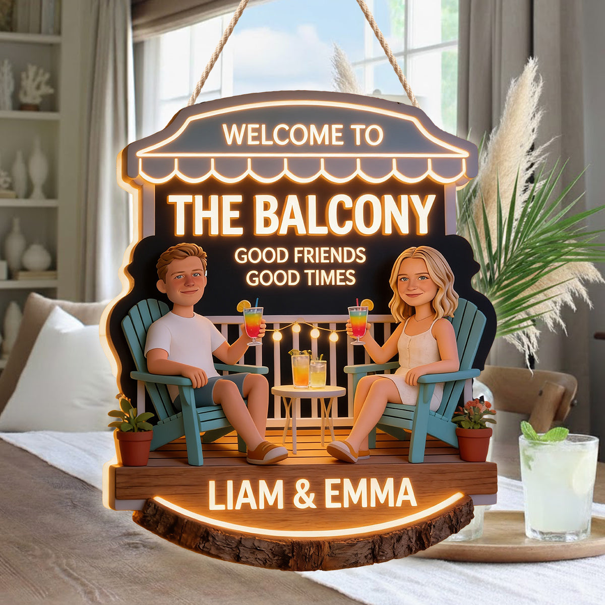 Personalized Older Latino Couple Summer Patio LED Light Acrylic Sign
