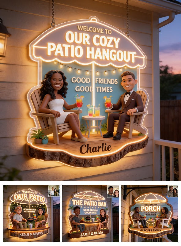 Personalized Black Couple Patio LED Light Acrylic Sign Backyard Home Decor