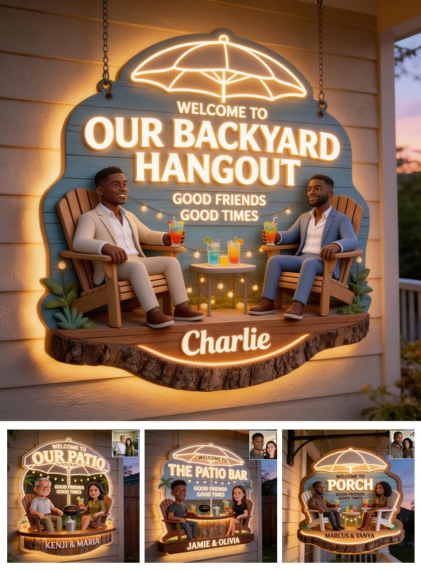 Personalized Black Gay Couple Backyard LED Light Acrylic Sign LGBT Patio Decor