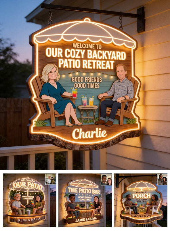 Personalized Middle-Aged Couple Backyard Patio LED Light Acrylic Sign