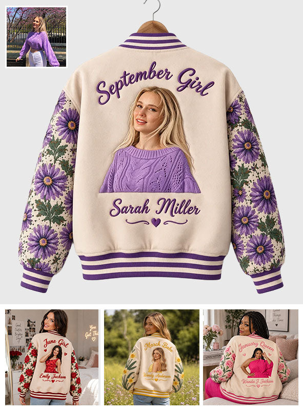 Personalized Older Woman Floral Varsity Jacket Gift for Mom Grandma Wife