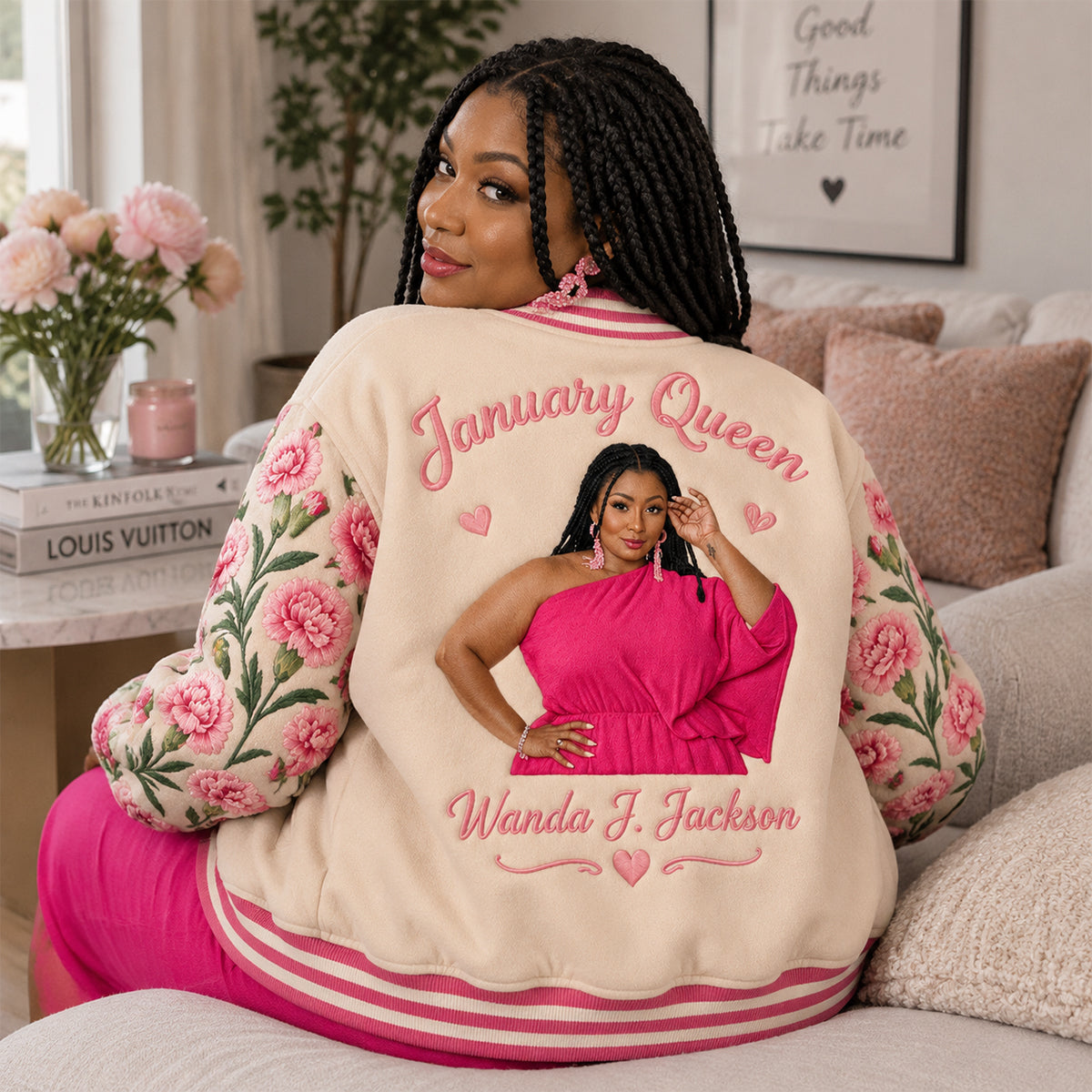 Personalized Older Woman Floral Varsity Jacket Gift for Mom Grandma Wife