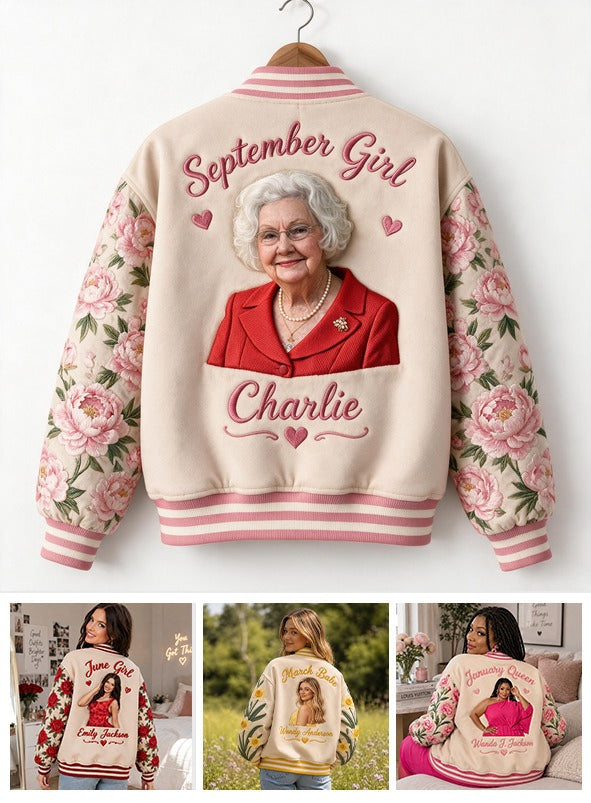 Personalized Older Woman Floral Varsity Jacket Gift for Mom Grandma Wife