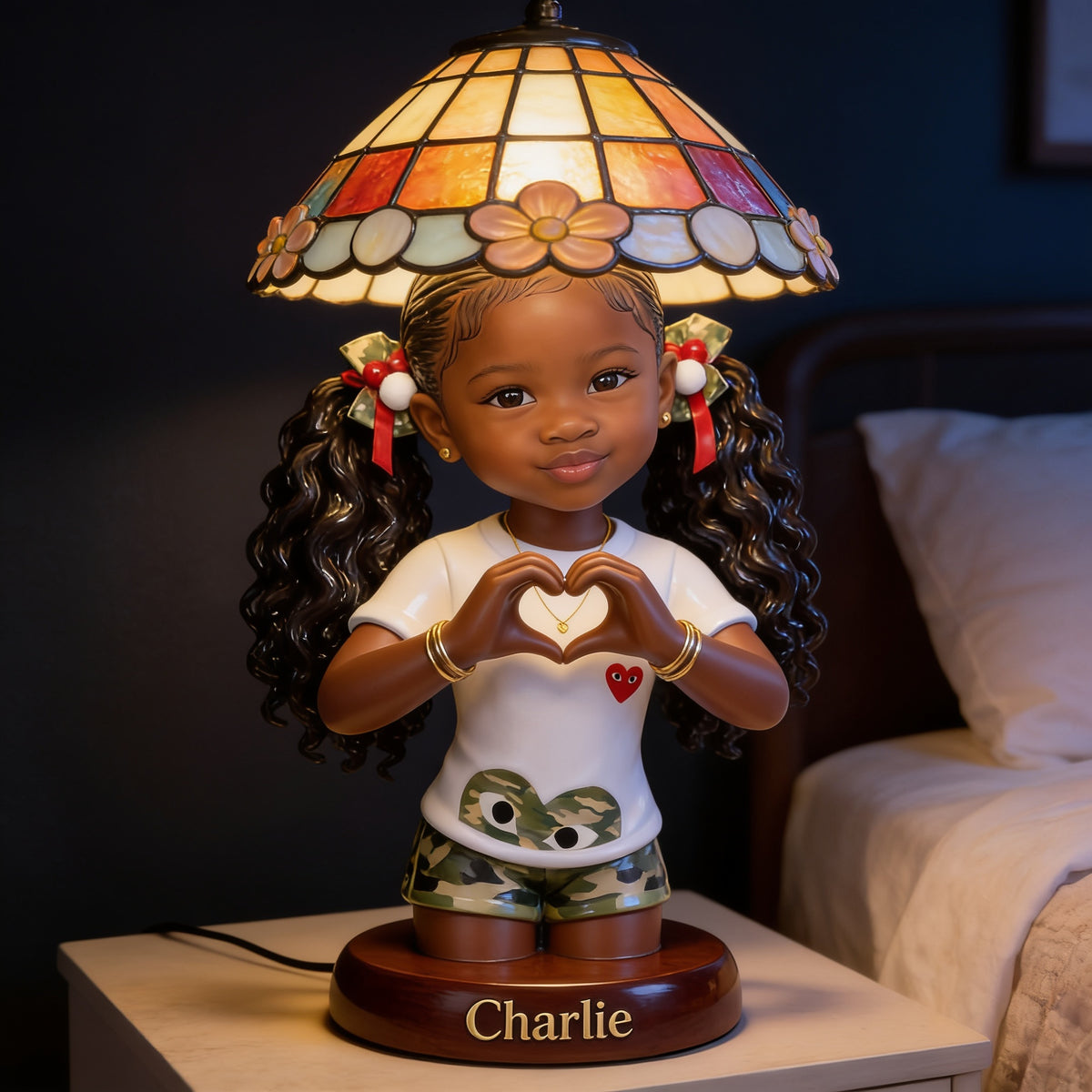 Personalized Black Little Girl Acrylic LED Night Light, Gift for Daughter Granddaughter Niece
