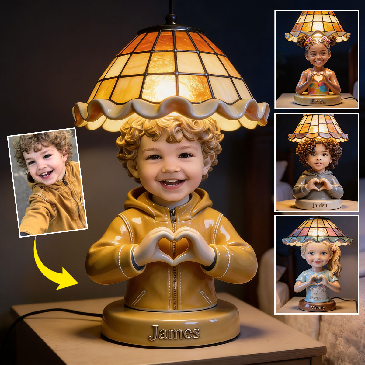 Personalized Little Boy Acrylic LED Night Light Custom Bedroom Gift for Son Grandson