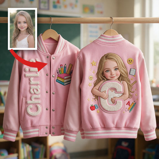 Personalized Little Girl Custom Alphabet Kid Varsity Jacket