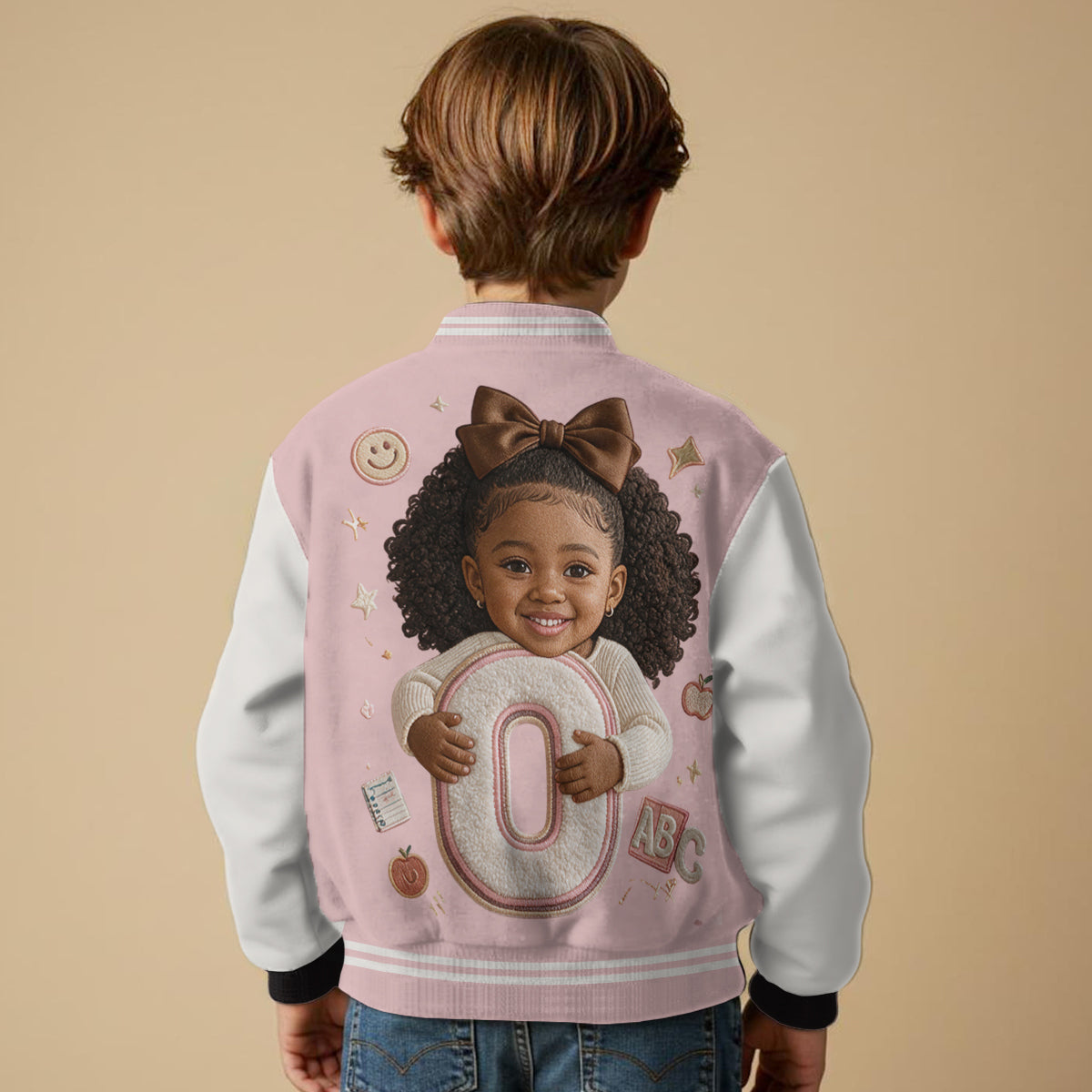 Personalized Black Little Girl Custom Name Varsity Jacket, Daughter Granddaughter Niece Gift