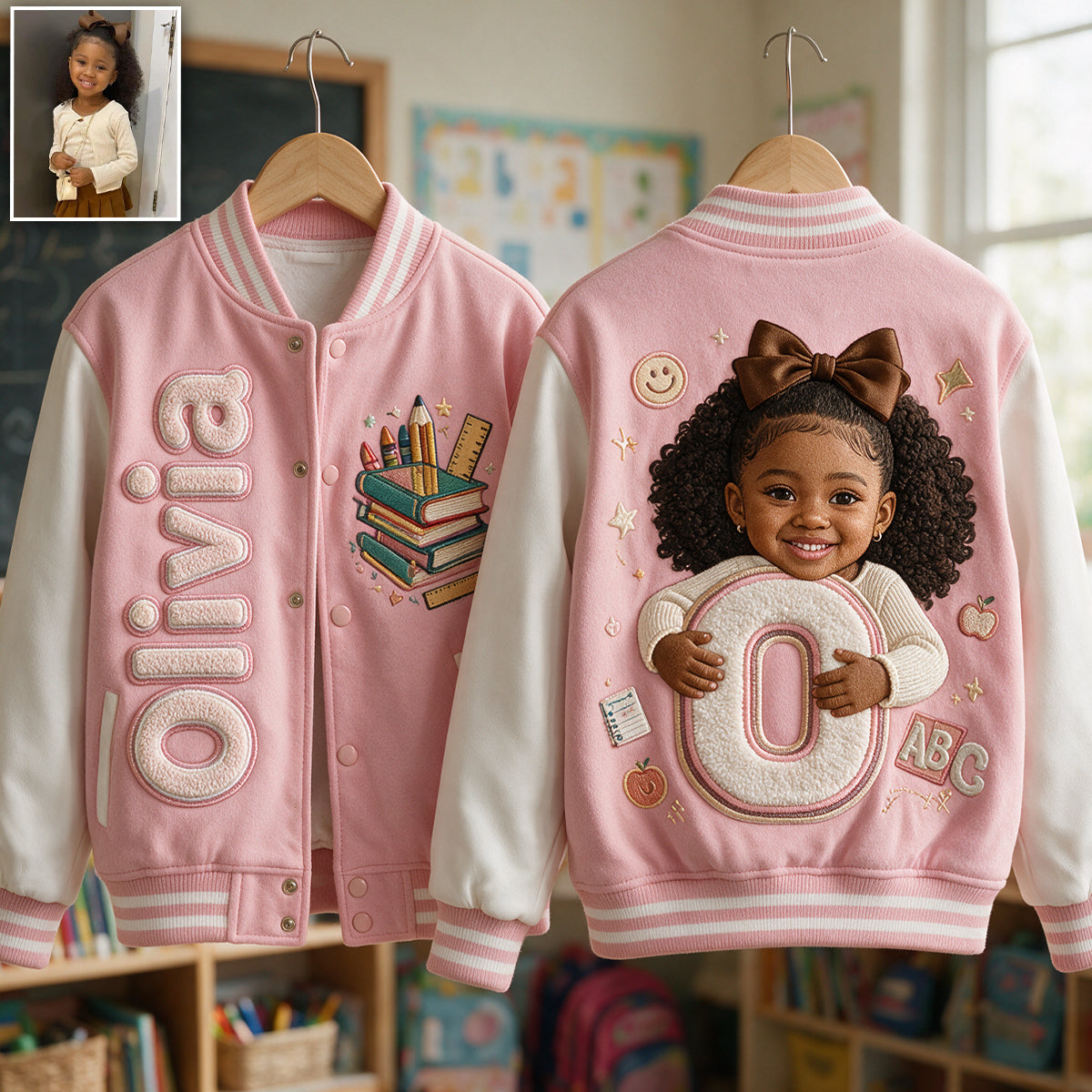 Personalized Little Girl Custom Alphabet Kid Varsity Jacket