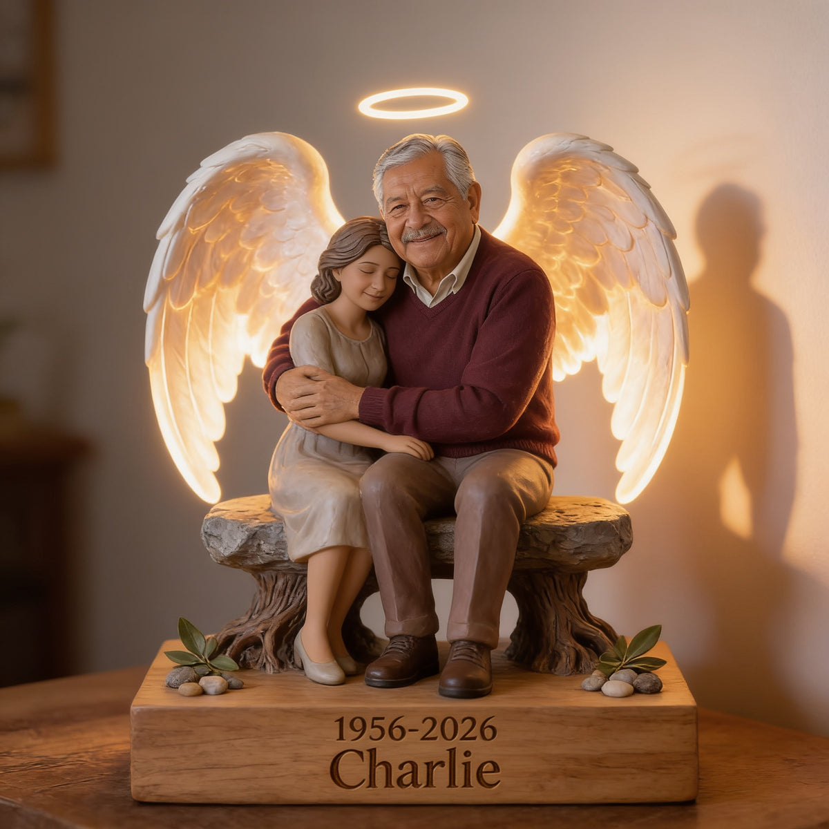 Personalized Memorial Older Latino Man 1956-2026 Acrylic LED Night Light