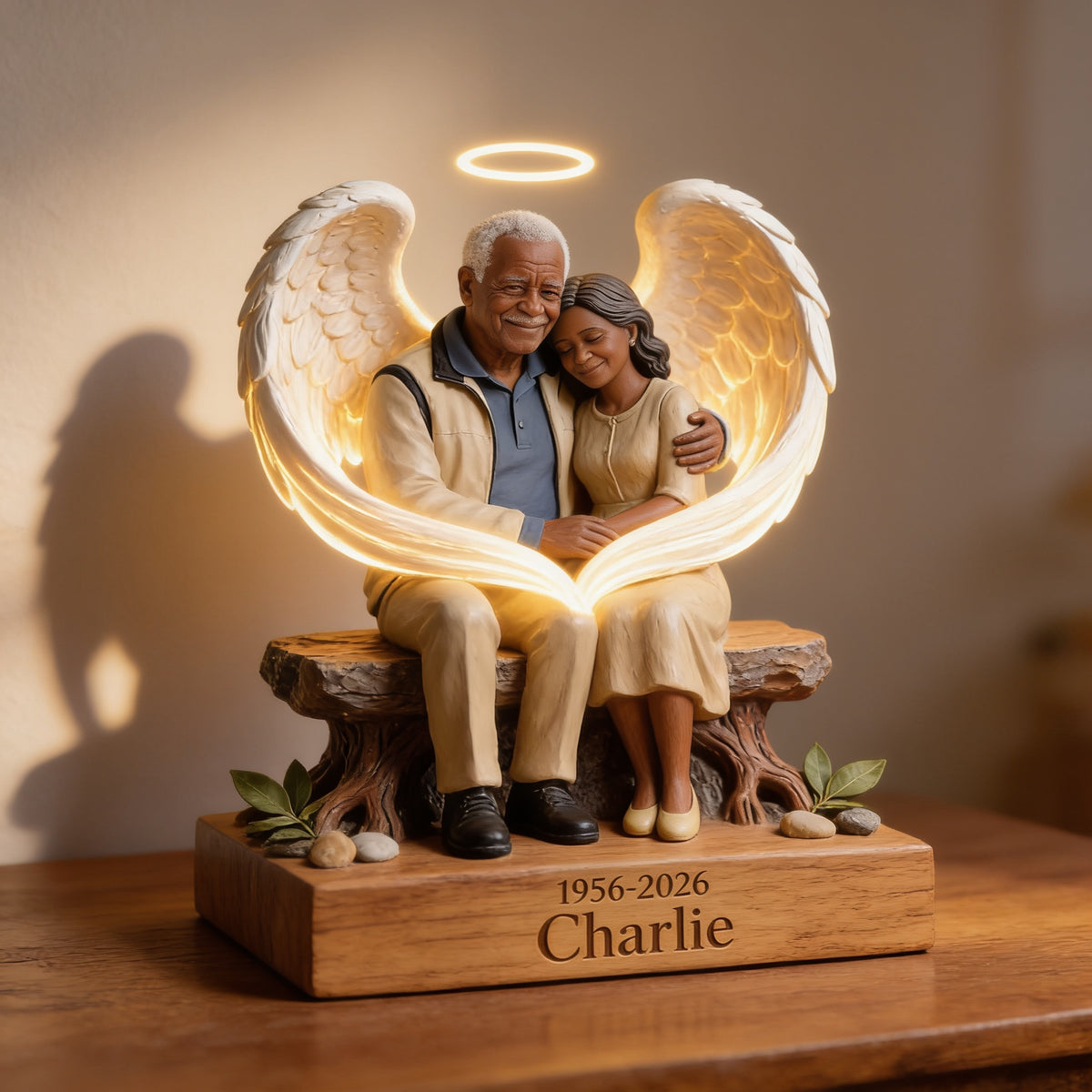 Personalized Older Black Man 1956-2026 Memorial Acrylic LED Night Light