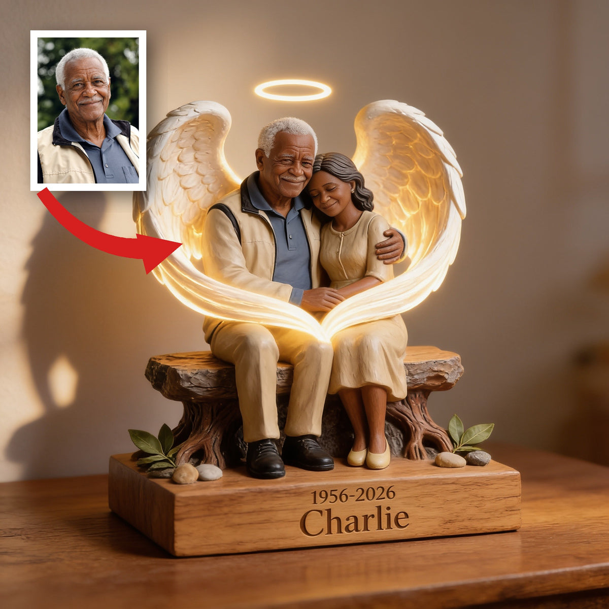 Personalized Older Black Man 1956-2026 Memorial Acrylic LED Night Light