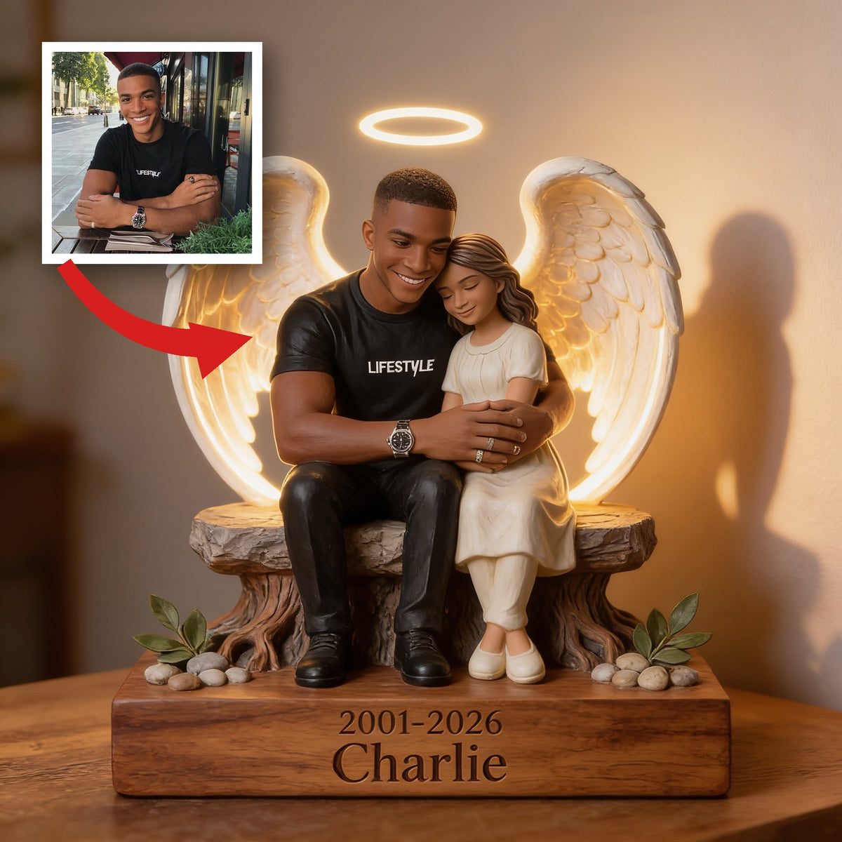 Personalized Memorial Black Man 2001-2026 Acrylic LED Night Light