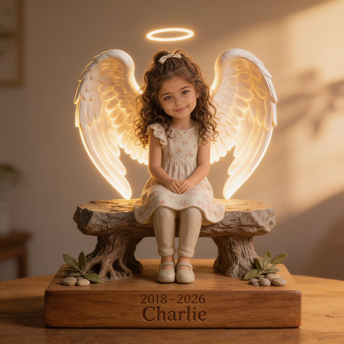 Personalized Memorial Latina Little Girl Angel Acrylic LED Night Light