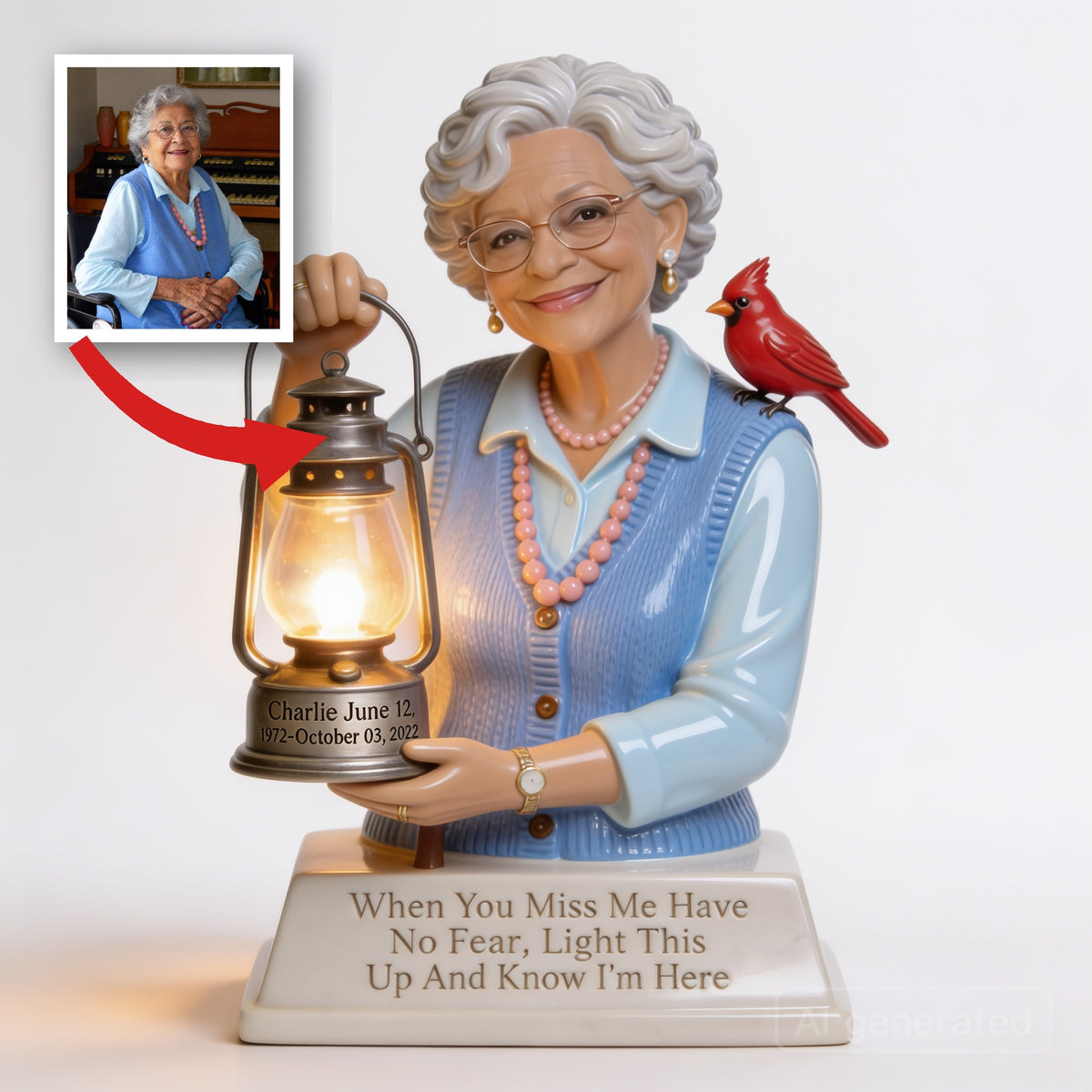 Personalized Older Latina Woman Grandma Memorial LED Night Light Statue