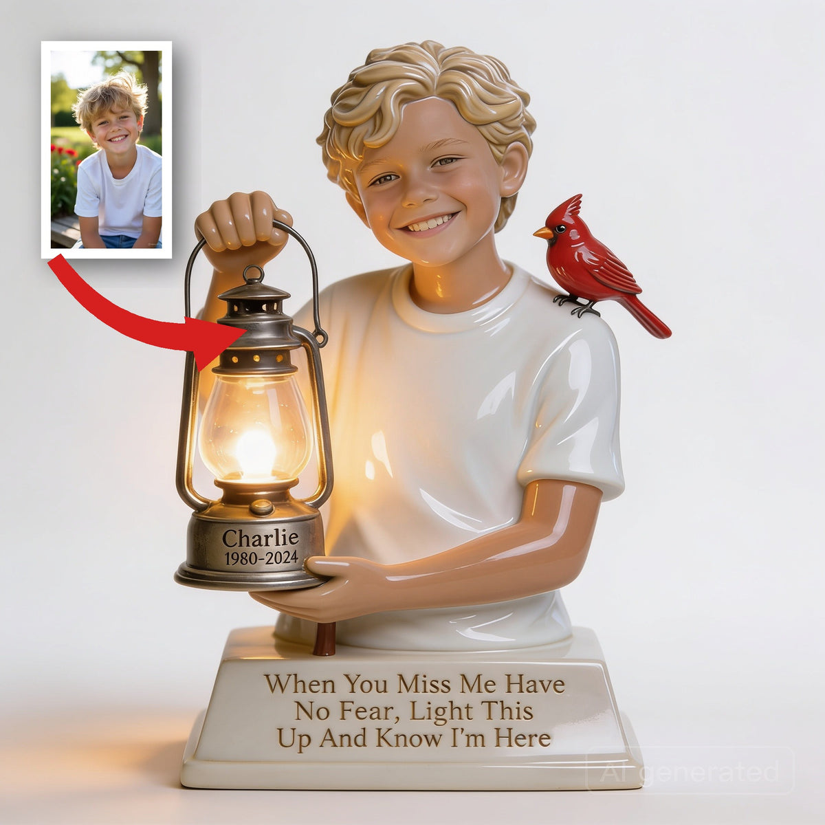 Personalized Little Boy Memorial Acrylic LED Night Light Statue