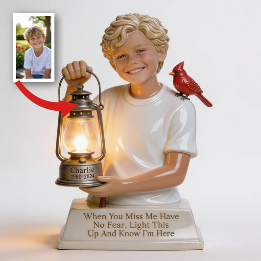 Personalized Little Boy Memorial Acrylic LED Night Light Statue