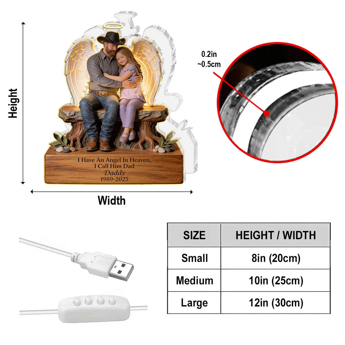 Personalized 2001-2026 Woman Memorial Acrylic LED Night Light
