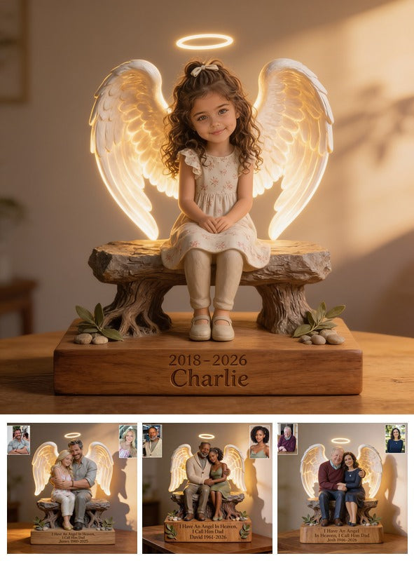 Personalized Memorial Latina Little Girl Angel Acrylic LED Night Light