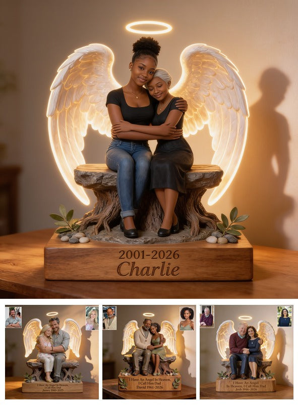 Personalized Memorial Black Woman Angel 2001-2026 Acrylic LED Night Light