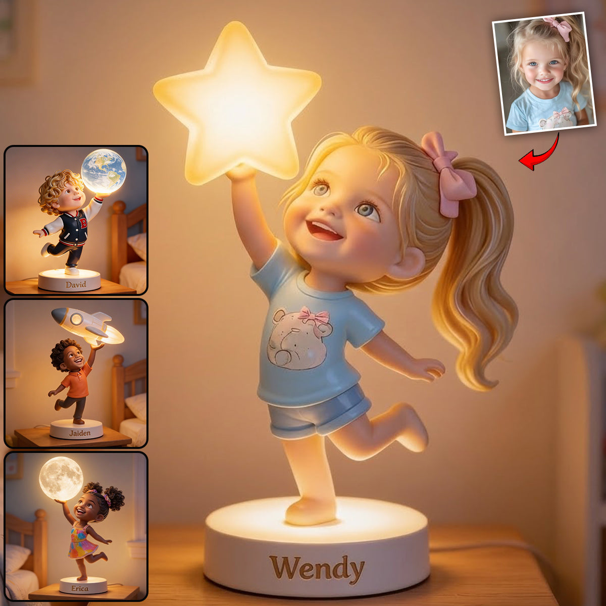 Personalized Little Girl Acrylic LED Night Light, Gift for Daughter Granddaughter Niece
