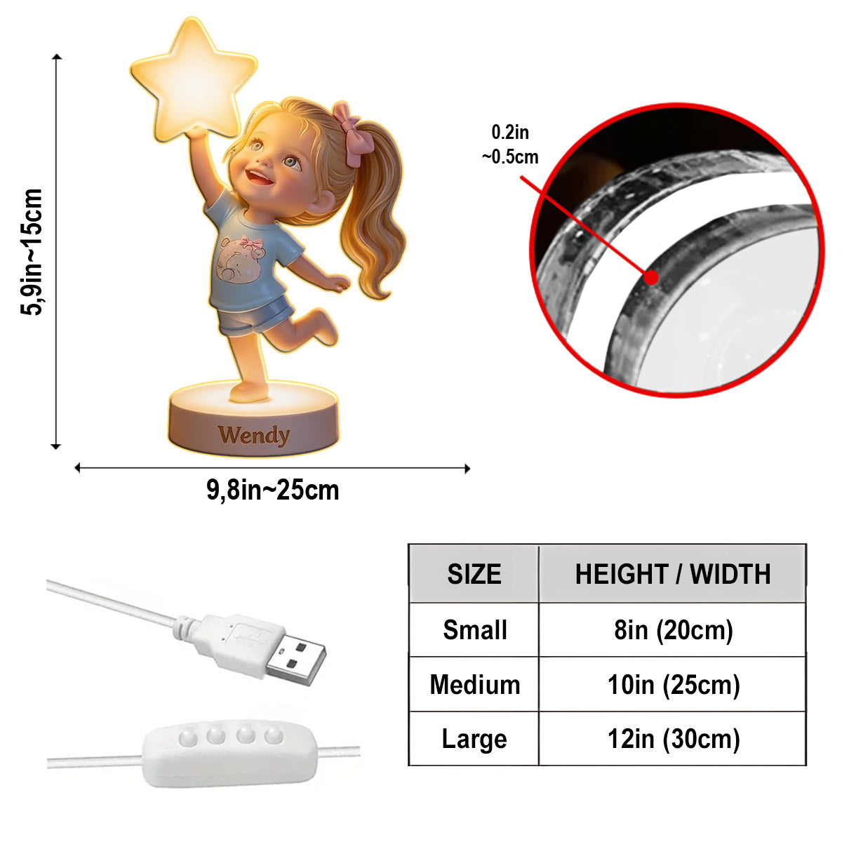 Personalized Little Girl Acrylic LED Night Light, Gift for Daughter Granddaughter Niece