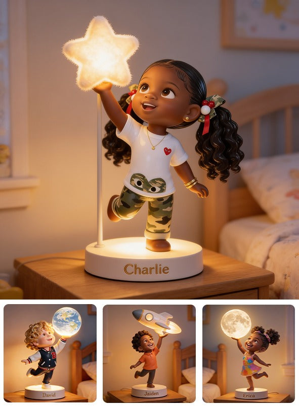 Personalized Black Little Girl Acrylic LED Night Light Kids Bedroom Gift