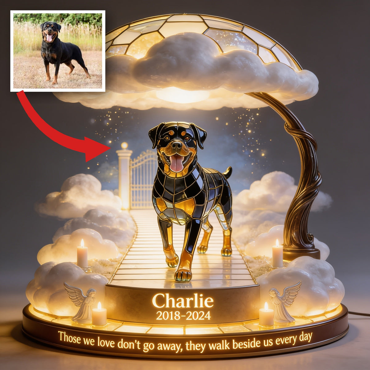 Personalized Adult Black and Tan Rottweiler Memorial Acrylic LED Night Light Pet Loss Gift