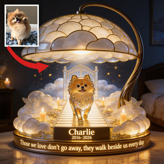 Personalized Golden Fluffy Pomeranian Memorial Acrylic LED Night Light Pet Keepsake