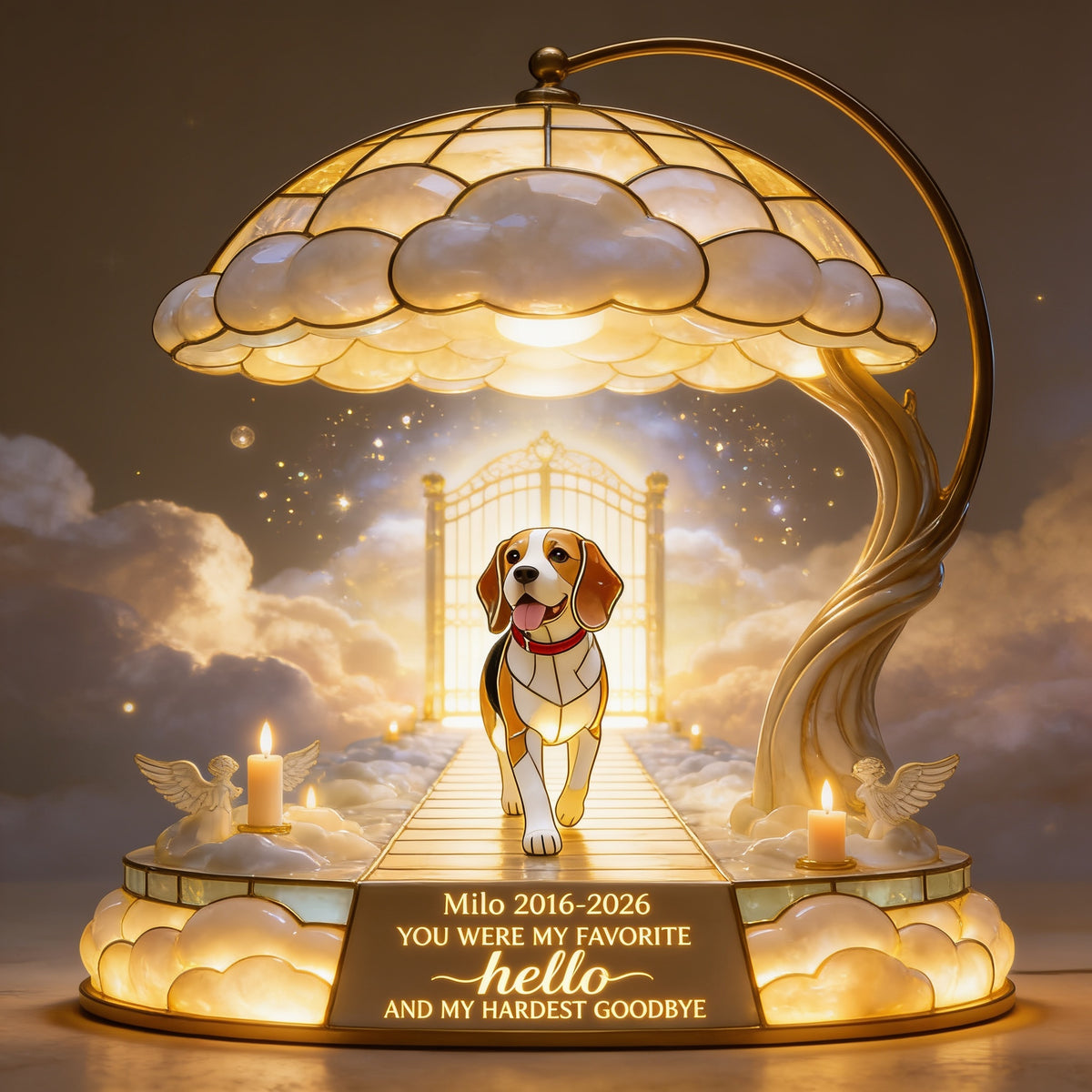 Custom Photo Adult Tricolor Beagle Memorial Acrylic LED Night Light Pet Keepsake