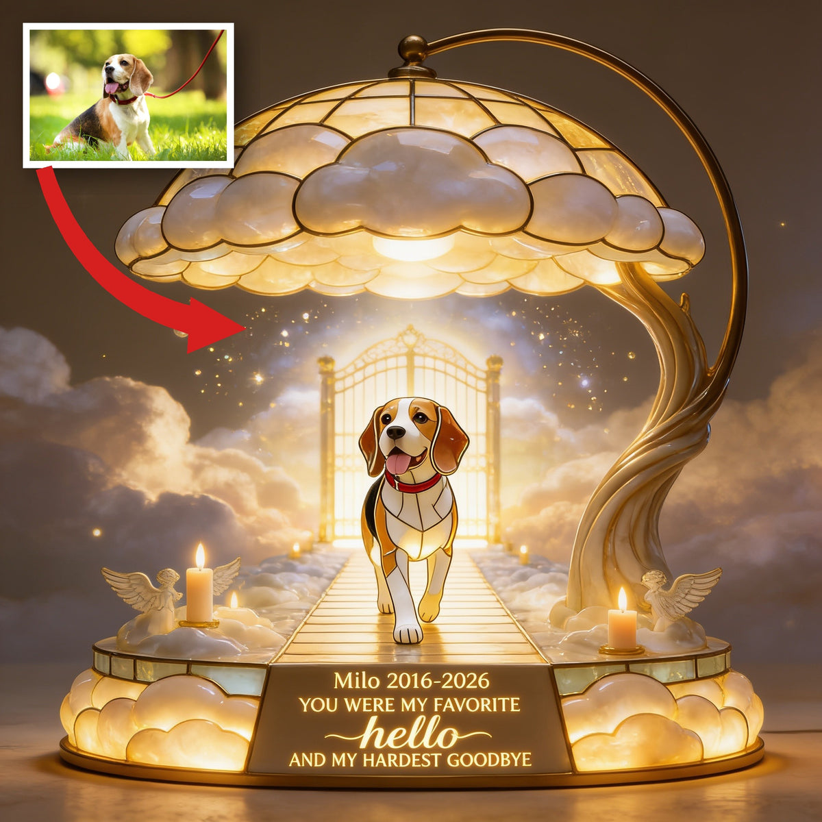 Custom Photo Adult Tricolor Beagle Memorial Acrylic LED Night Light Pet Keepsake