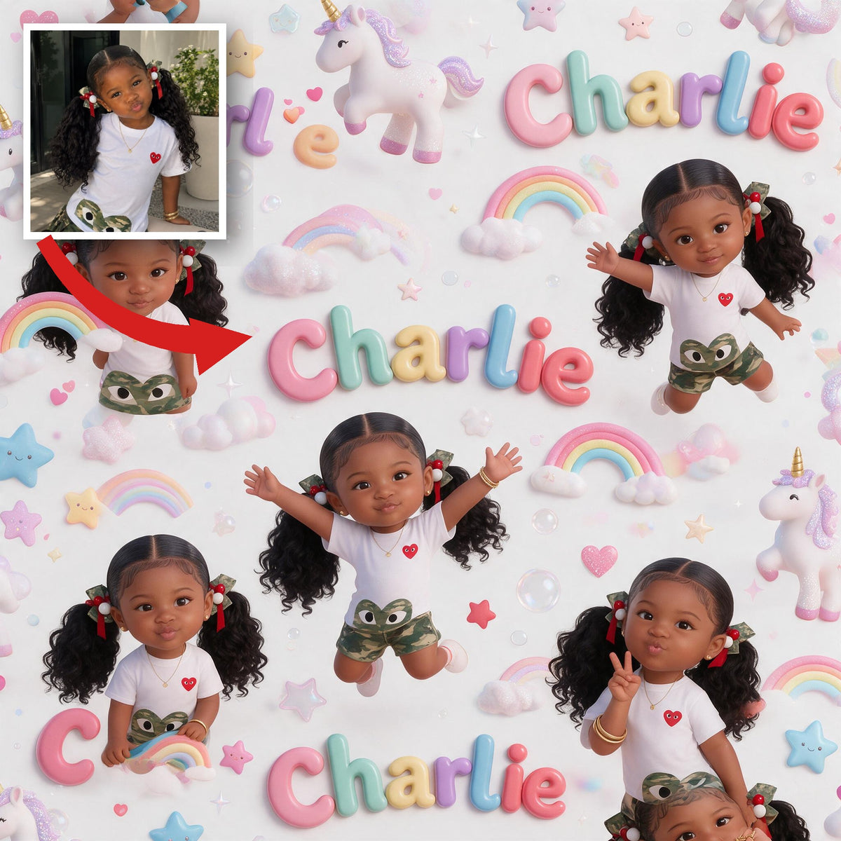 Personalized Black Little Girl Wrapping Paper - Gift for Daughter Granddaughter Niece