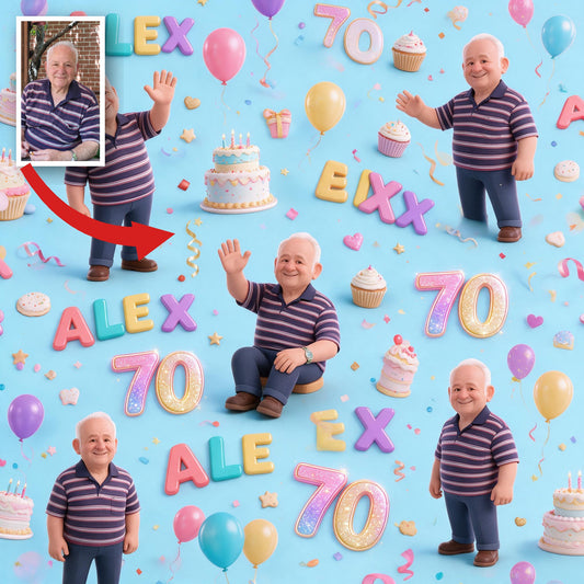 Personalized 70th Birthday Older Man Wrapping Paper - Grandpa Dad Gift Wrap