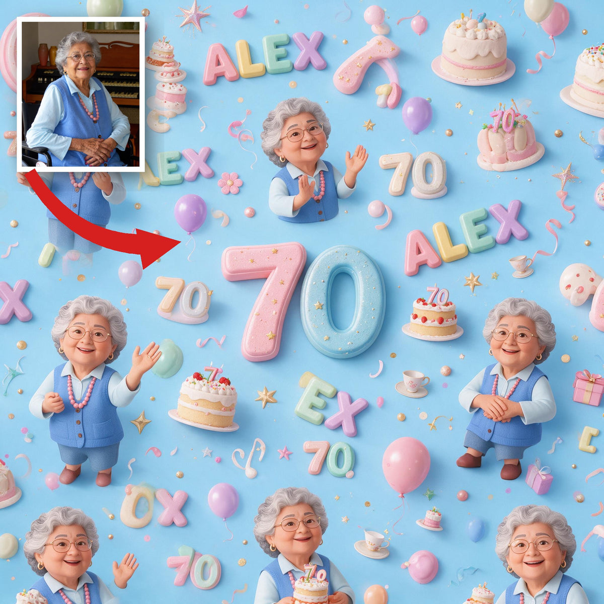 Personalized 70th Birthday Older Latina Woman Wrapping Paper