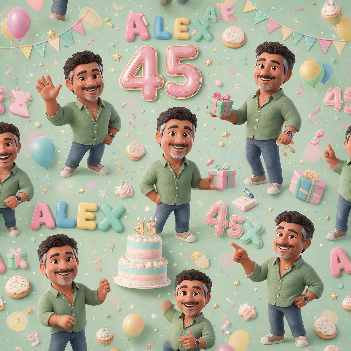 Personalized 45th Birthday Middle-Aged Latino Man Wrapping Paper Gift for Dad Husband Grandpa