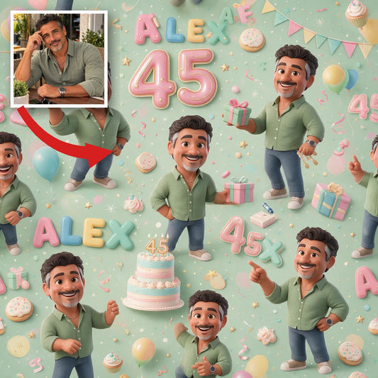 Personalized 45th Birthday Middle-Aged Latino Man Wrapping Paper Gift for Dad Husband Grandpa