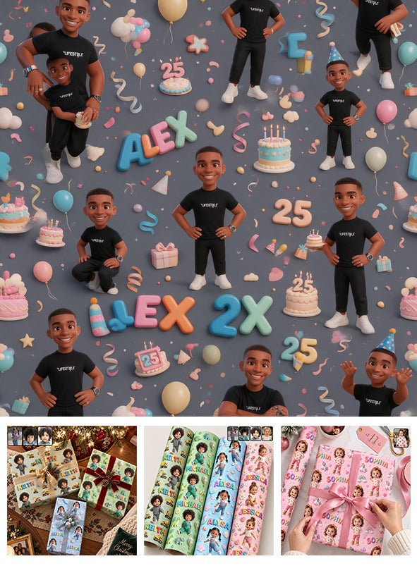 Personalized 25th Birthday Black Man Wrapping Paper Gift for Husband Boyfriend Son