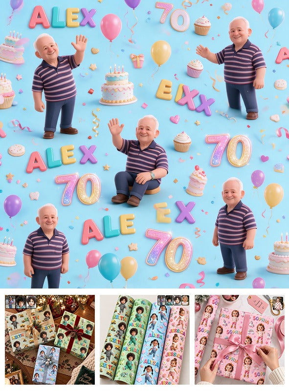 Personalized 70th Birthday Older Man Wrapping Paper - Grandpa Dad Gift Wrap