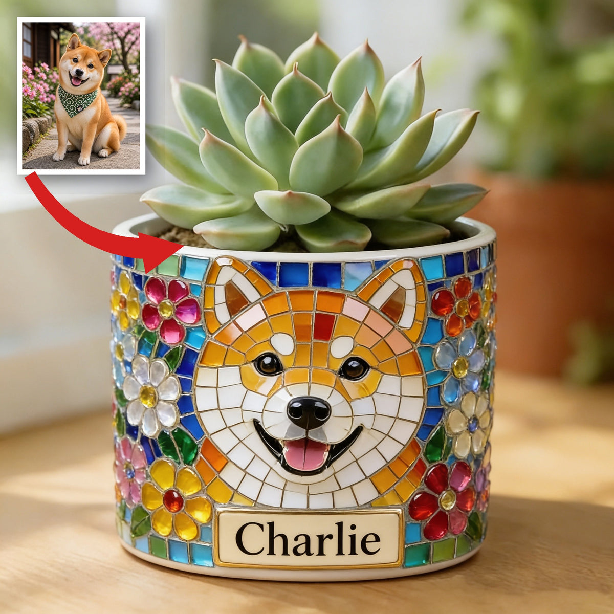 Personalized Tan & White Adult Shiba Inu Ceramic Plant Pot Dog Lover Home Decor