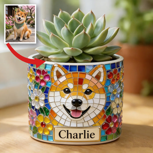 Personalized Tan & White Adult Shiba Inu Ceramic Plant Pot Dog Lover Home Decor