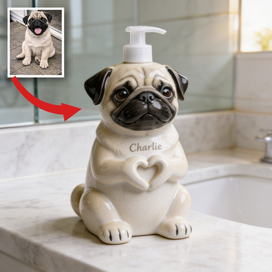 Personalized Fawn Pug Soap Dispenser Cute Dog Bathroom Decor Pet Lover Gift