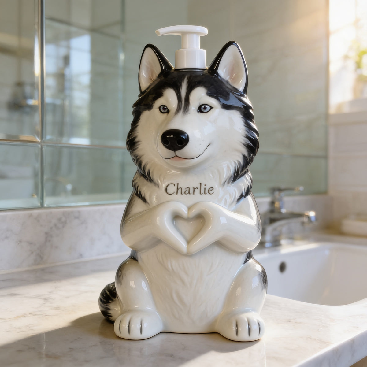 Personalized Siberian Husky Soap Dispenser Pet Lover Bathroom Gift