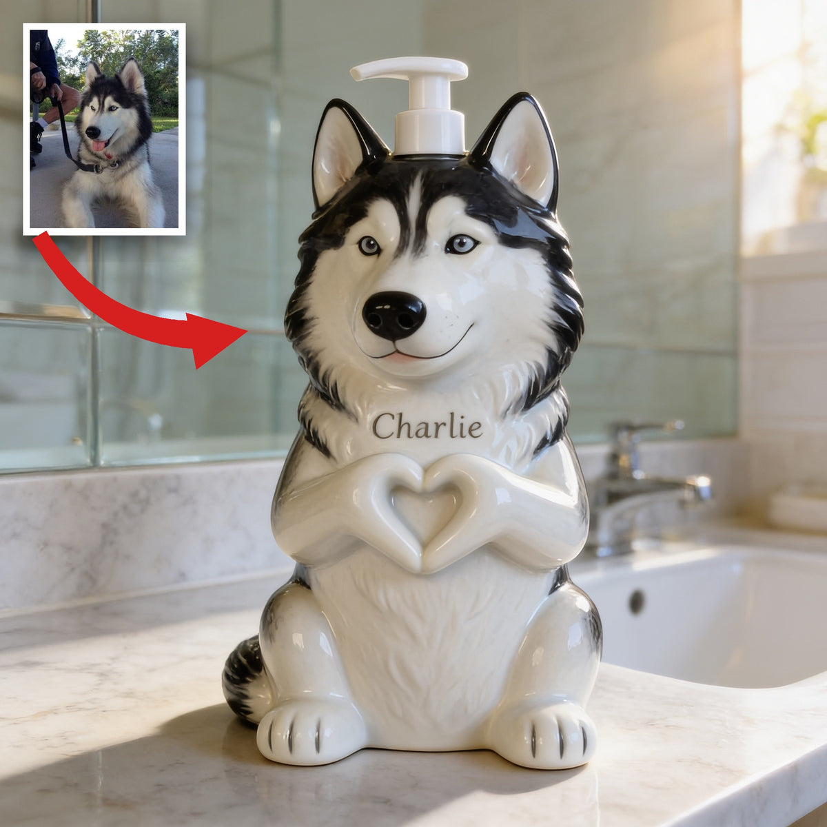 Personalized Siberian Husky Soap Dispenser Pet Lover Bathroom Gift